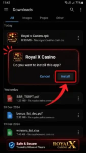 Royal X Casino install screen